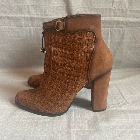 Franco Cuadra Calfskin Basketweave Heeled Ankle Boots 8.5 - Picture 4 of 10